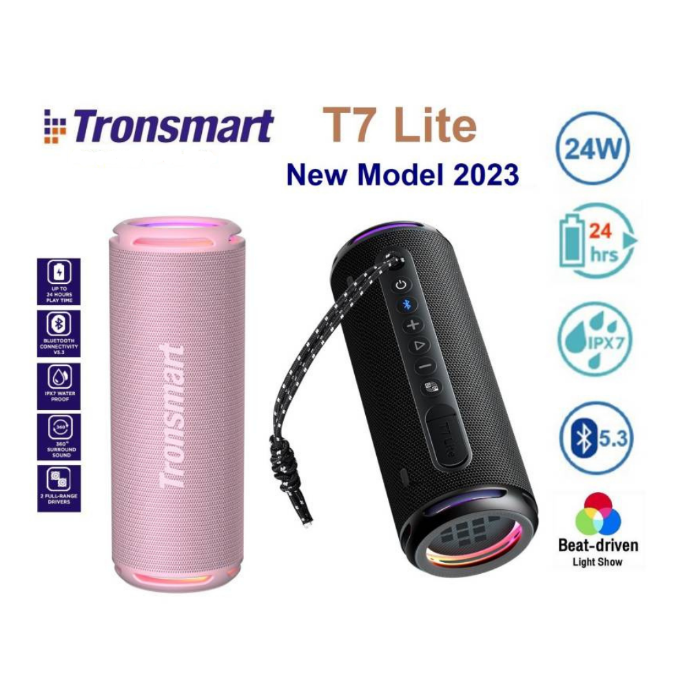 Parlante Bluetooth Tronsmart T7 Lite - Pink IPX7- 24hr musica- 24 Watt