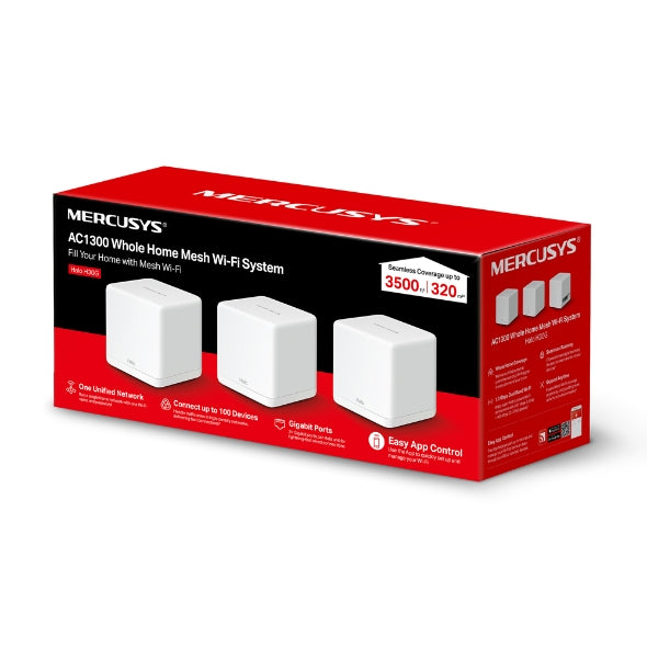 MERCUSYS HALO H30G(3-PACK) - SISTEMA WI-FI MESH AC1300 PARA HOGAR DE DOBLE BANDA HASTA 1900MBPS 02X10/100/1000