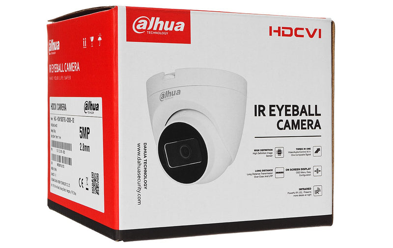 Camara de vigilancia 5MP DAHUA HAC-HDW1500TRQ-0280B-S2 domo HDCVI FULL HD 2K microfono incorporado IR 25mts plastico