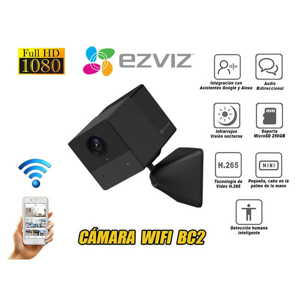 Camara de vigilancia wifi inalambrico EZVIZ BC2 IP mini cubo de bateria 50 dias full hd 2mp 1080 IR 5m parlante y microfono incorporado uso interior hogar - CS-BC2