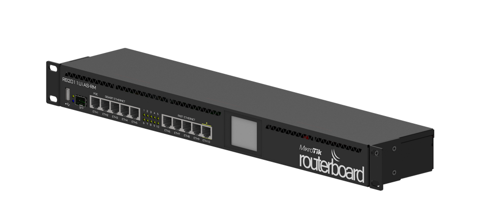 MIKROTIK - ROUTERBOARD, CPU 1 NÚCLEO, 5P GIGABIT, 5P FAST, 1P SFP, RouterOS L5 RACKEABLE - RB2011UiAS-RM