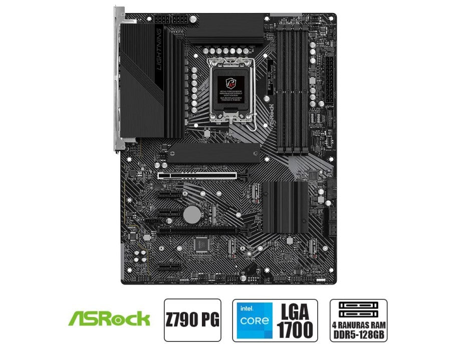 PLACA MADRE ASROCK Z790 PG LIGHTNING, D5, PARA PROCESADORES INTEL LGA 1700, 4 RANURAS DE MEMORIA DDR5 BUSS 4800 MHZ, 13VA GENE. (90-MXBKA0-A0UAYZ)