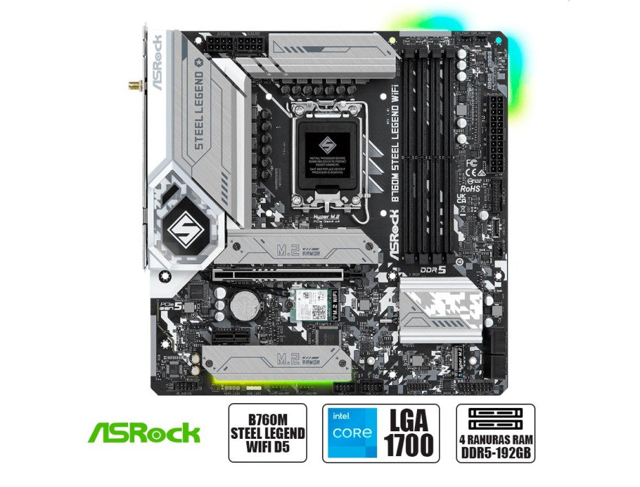 PLACA MADRE INTEL LGA 1700 ASROCK B760M STEEL LEGEND WIFI D5 | DDR5 | BUSS 3600MHZ | RGB | (90-MXBL70-A0UAYZ)