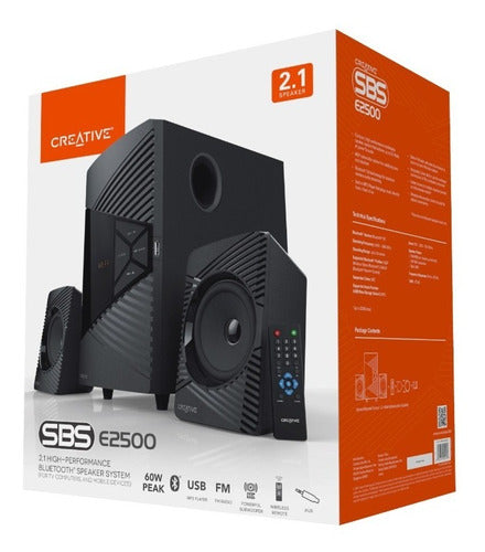 PARLANTE CREATIVE E2500 2.1 30W/60W BT/ FM/ USB/ 3.5MM 220V BLACK (51MF0485AA001)
