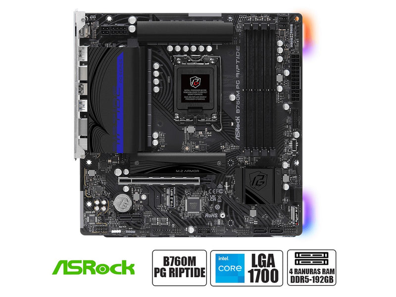 PLACA MADRE INTEL LGA 1700 ASROCK B760M PG RIPTIDE | DDR5 | BUSS 7200MHZ | RGB | (90-MXBL60-A0UAYZ)