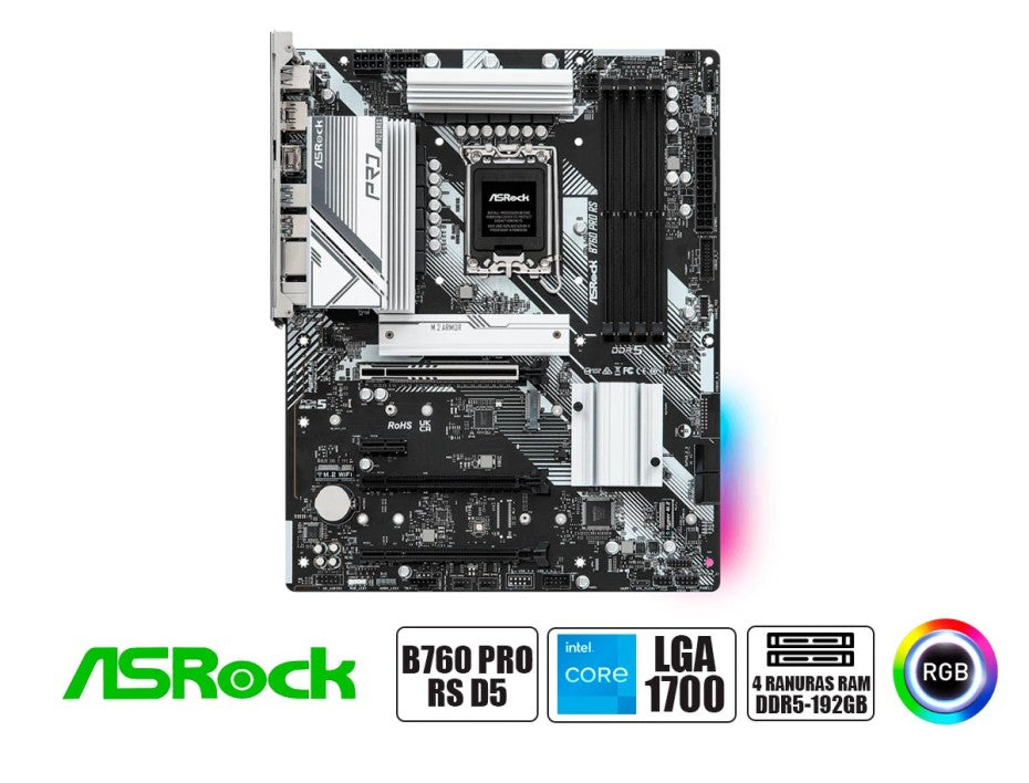 PLACA MADRE ASROCK B760 PRO RS D5- PARA PROCESADORES INTEL LGA 1700, MEMORIA DDR5 (90-MXBKS0-A0UAYZ)