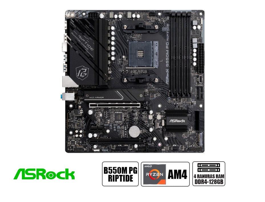 PLACA MADRE AMD AM4 ASROCK B550M PG RIPTIDE | DDR4 | BUSS 3200MHZ | (90-MXBI90-A0UAYZ)