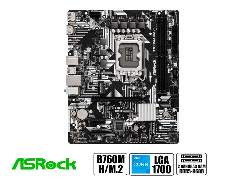 PLACA MADRE ASROCK B760M-H/M.2 , D5- PARA PROCESADORES INTEL LGA 1700, MEMORIA DDR5 "90-MXBM40-A0UAYZ"