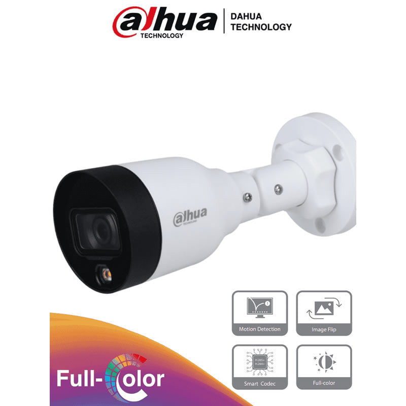 DAHUA IPC-HFW1239S1-LED-S5 - CAMARA TUBO INTERIOR IP | FULL-COLOR | 2.0 MP | H.265+ | DWDR | LED 15M | IP67 | PoE