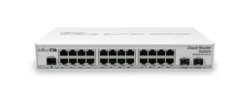 CRS326-24G-2S+IN - CLOUD ROUTER SWITCH 326-24G-2S+IN WITH 800 MHZ CPU, 512MB RAM, 24XGIGABIT LAN, 2XSFP+ , ROUTEROS L5 OR SWITCHOS