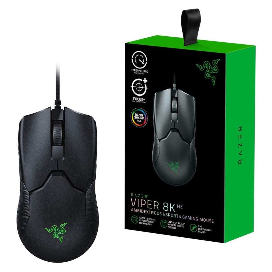 RATÓN RAZER VIPER 8KHZ FOCUS+ INTERRUPTOR ÓPTICO AMBIDIESTRO NEGRO (RZ01-03580100-R3M1)