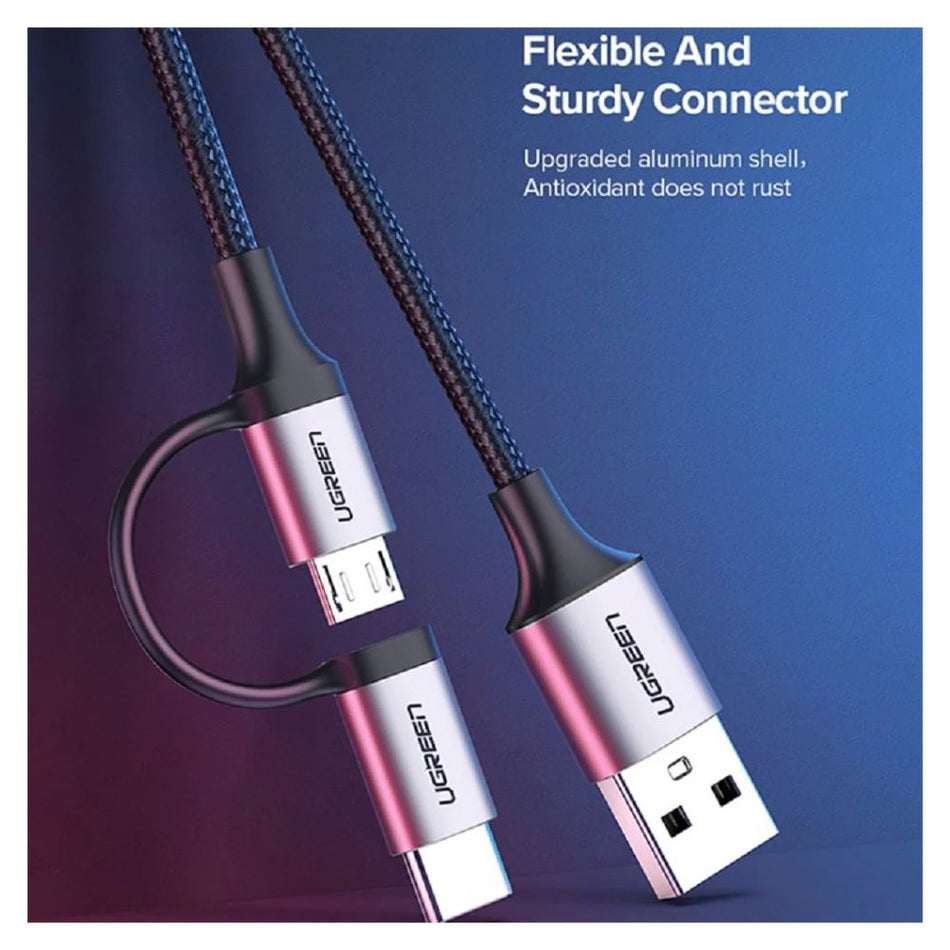 UGREEN US177 30875 Cable USB 2.0 a micro USB + USB-C macho 3A