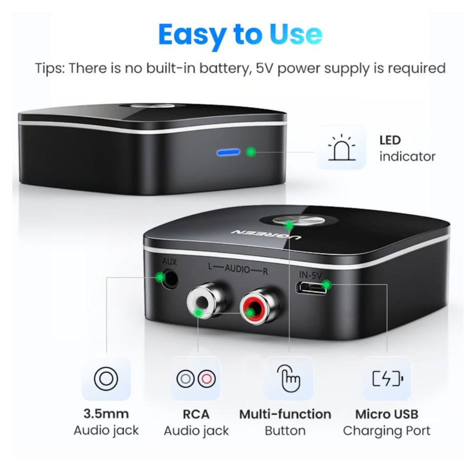 UGREEN CM106 40759 Adaptador de receptor Bluetooth 5.1 de audio RCA
