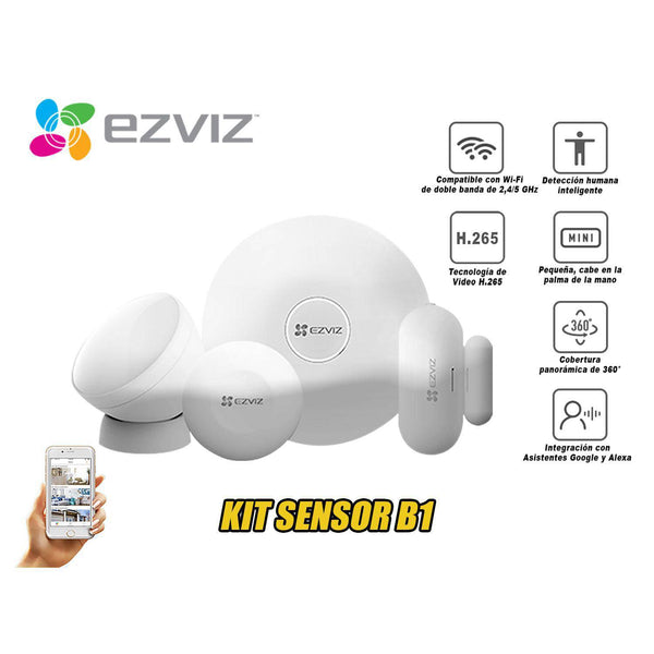 Kit de alarma para el hogar wifi inalambrico EZVIZ CS-B1 4 piezas incluye panel, llavero, pir y magnetico- CS-B1-A0-A34
