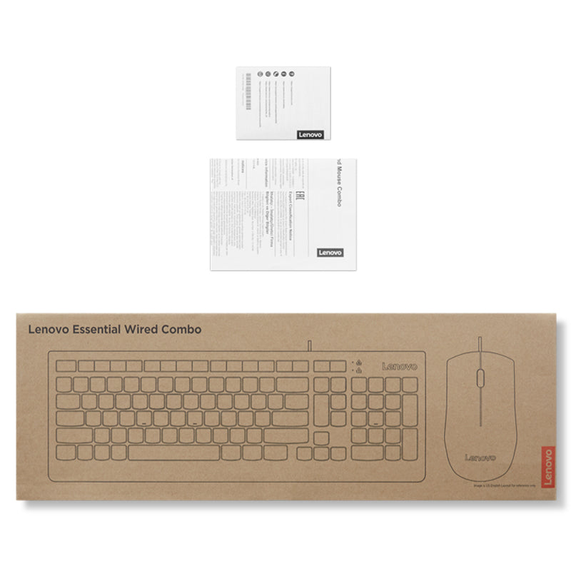 Kit de teclado y mouse Essential LENOVO, Interfaz USB-A, Color Negro, En español.