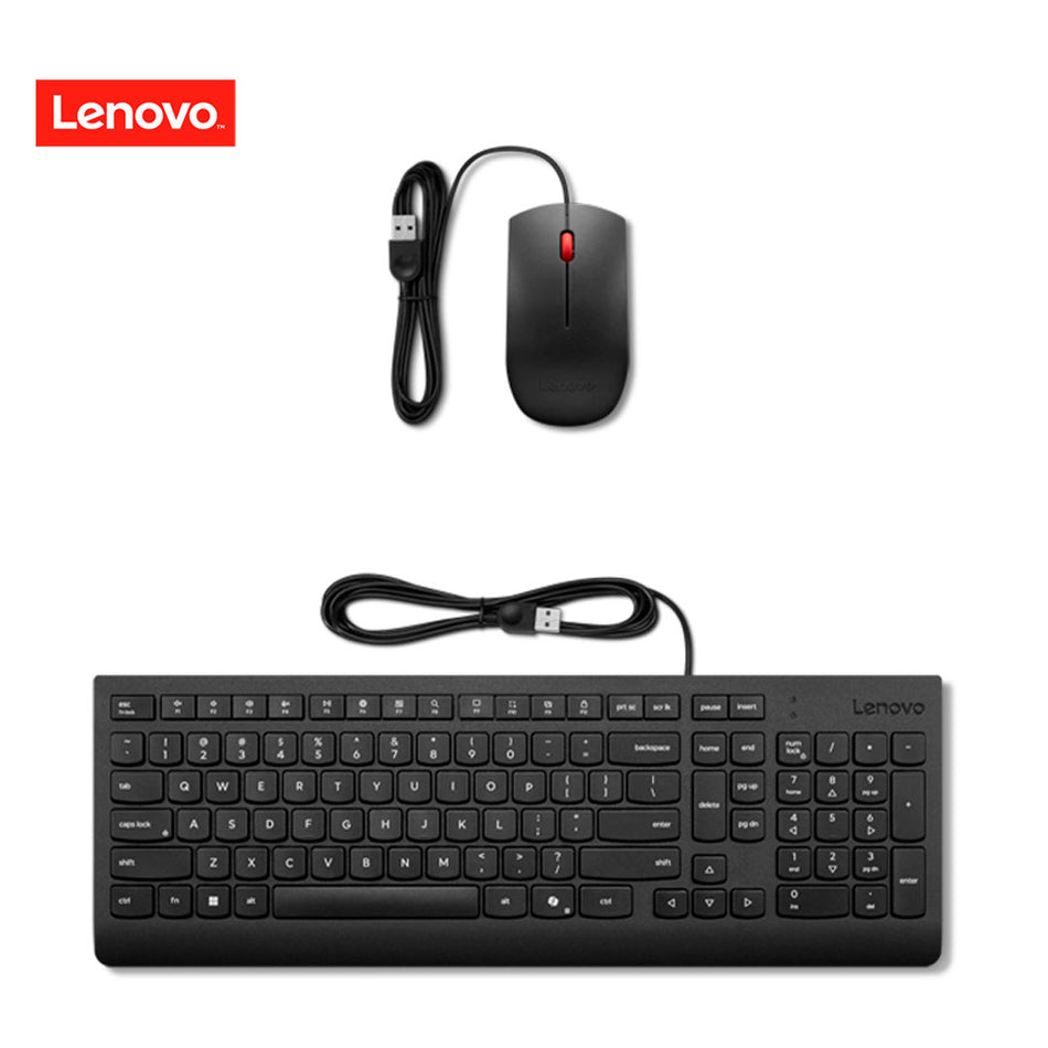 Kit de teclado y mouse Essential LENOVO, Interfaz USB-A, Color Negro, En español.