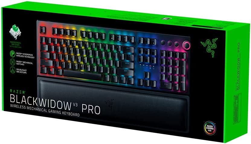 TECLADO RAZER BLACKWIDOW V3 PRO INALÁMBRICO HYPERSPEED GREEN SWITCH US CHROMA NEGRO (RZ03-03530200-R3U1)