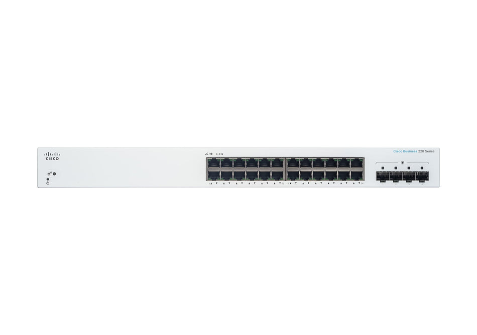 CISCO - Conmutador Ethernet - 24 Puertos Gestionable - 2 Capa compatible - Modular - 4 Ranuras SFP - 195W Rendimiento PoE - Fibra Óptica, Par trenzado - PoE Ports - CBS250-24P-4G-NA
