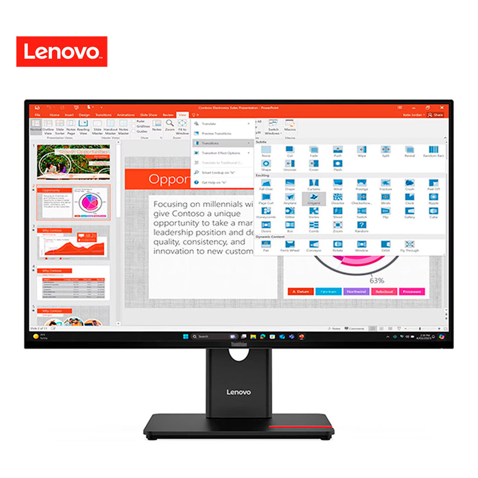 Monitor Plano Lenovo ThinkVision T27-40, 27" WLED FHD IPS/HDMI/DP/VGA/USB-C/USB-B/USB-A x3
