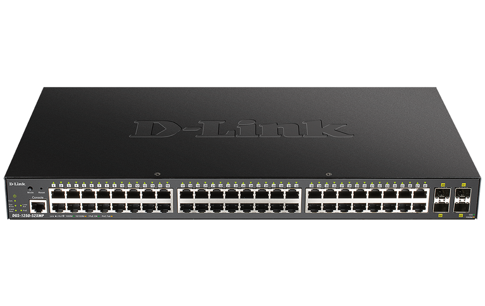 D-LINK DGS-1250-52XMP SWITCH DE 52 PUERTOS GIGABIT CON 48 PUERTOS RJ45 Y 4 PUERTOS SFP+ 10G