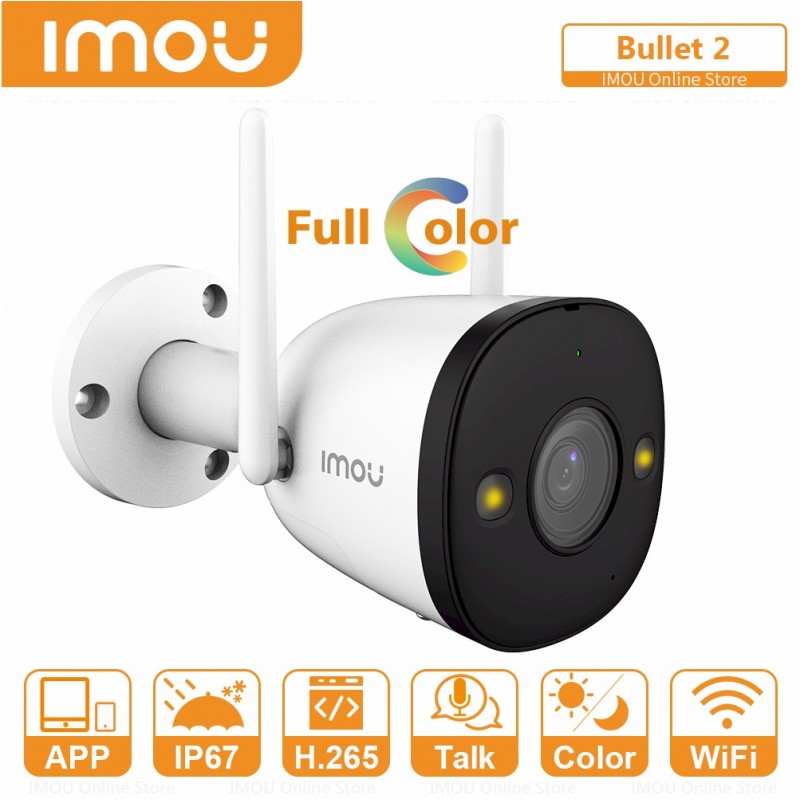 Camara de vigilancia wifi inalambrica BULLET 2 IMOU IPC-F42FE-D Full hd 4MP full color smart led 30mts IP67 disuacion activa microfono y parlante incorporado iluminacion y sirena 110dB