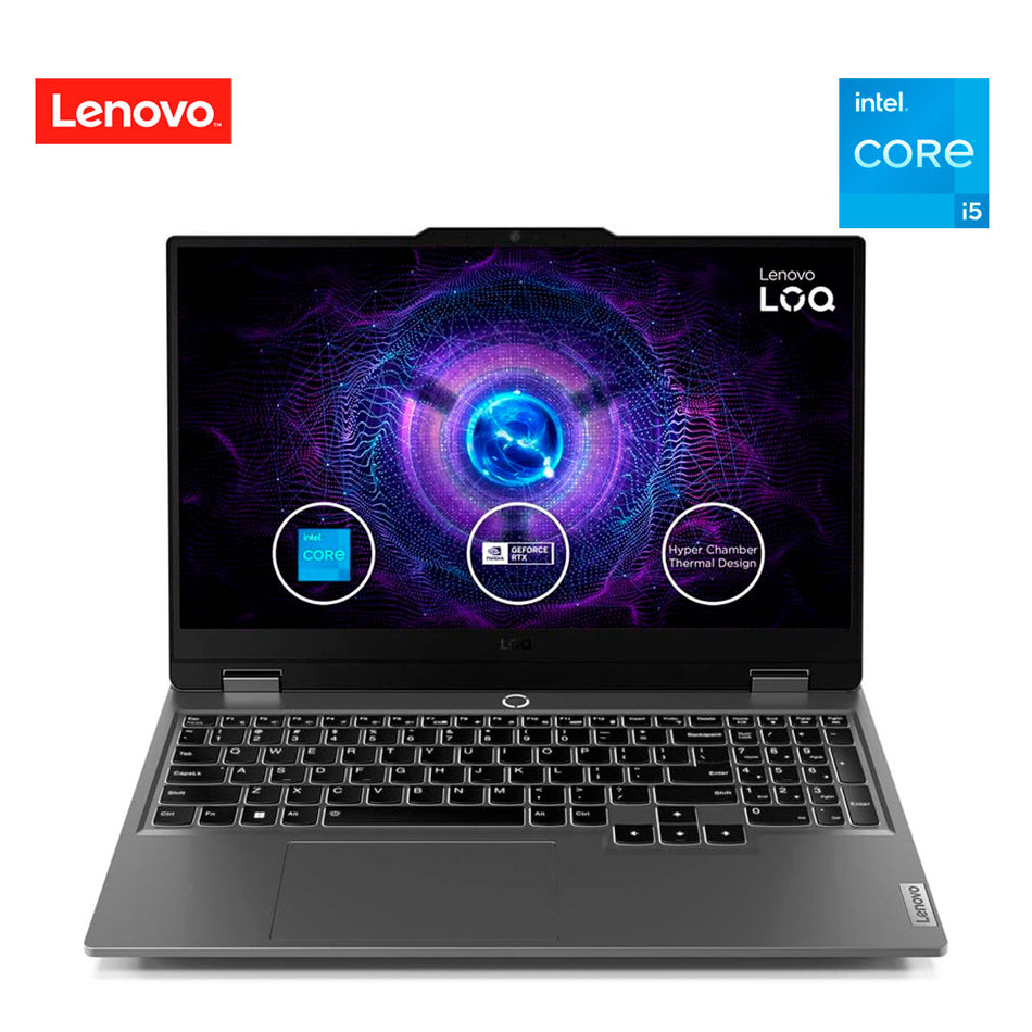 Notebook Lenovo LOQ 15IAX9, 15.6" FHD IPS, Core i5-12450HX hasta 4.4GHz, 8GB DDR5-4800MHz