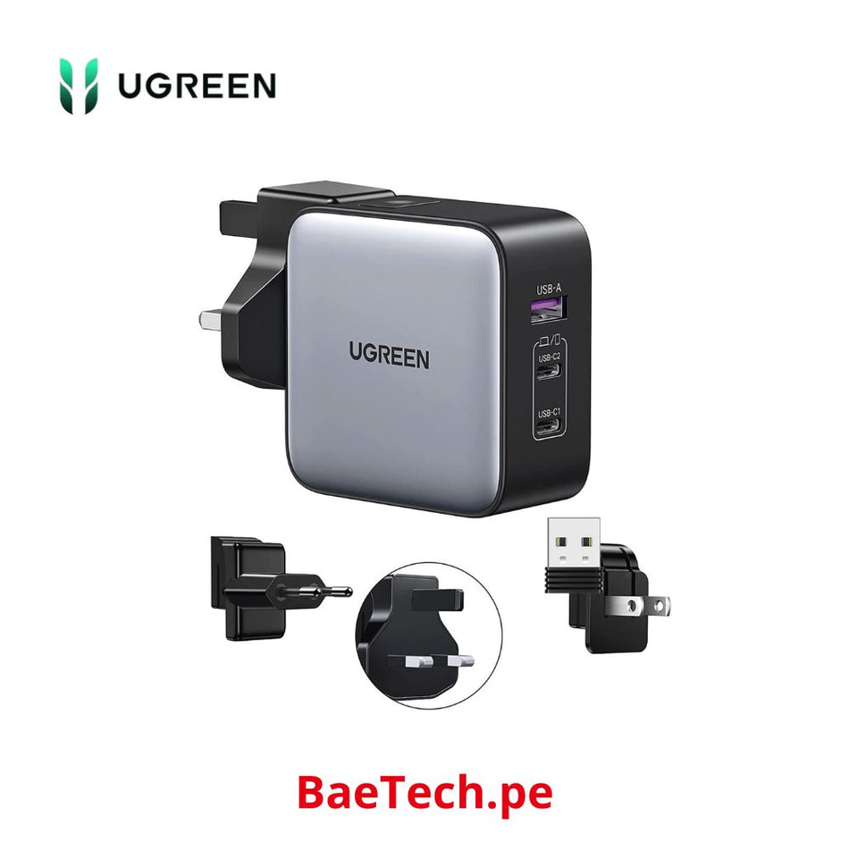 UGREEN CD296 90409 Cargador de viaje Nexode 3 puertos USB C 65w de uso internacional para MacBook Pro Air Dell XPS