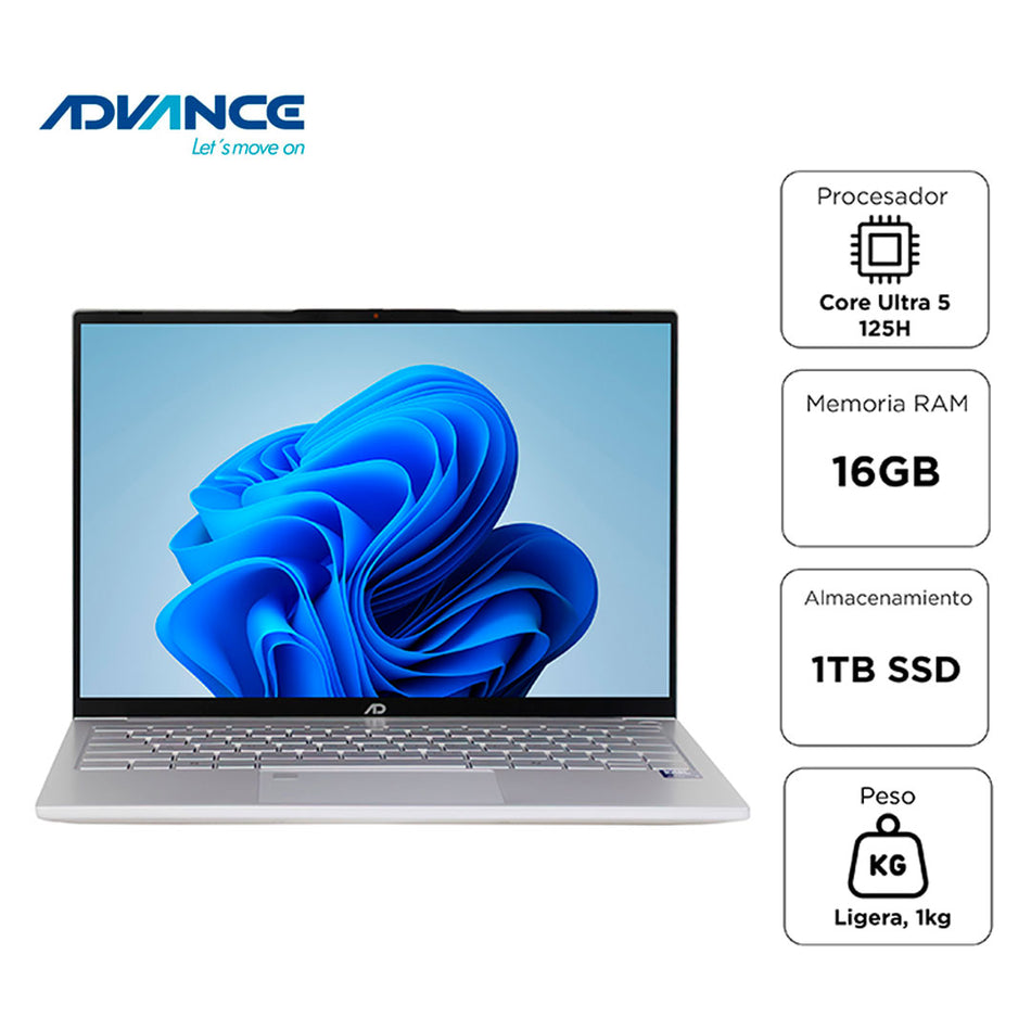 Advance NV7050 Notebook 14" Core Ultra 5 125H 4.5GHz 16GB LPDDR5-6400 WUXGA IPS Gris claro