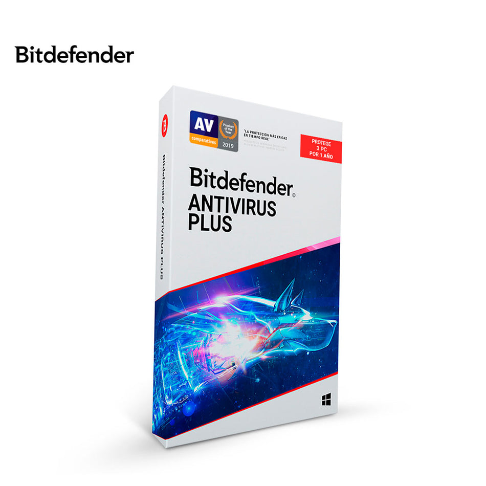 Software Bitdefender Antivirus Plus, Licencia para 3 PCs, por 12 Meses + 3 Gratis.