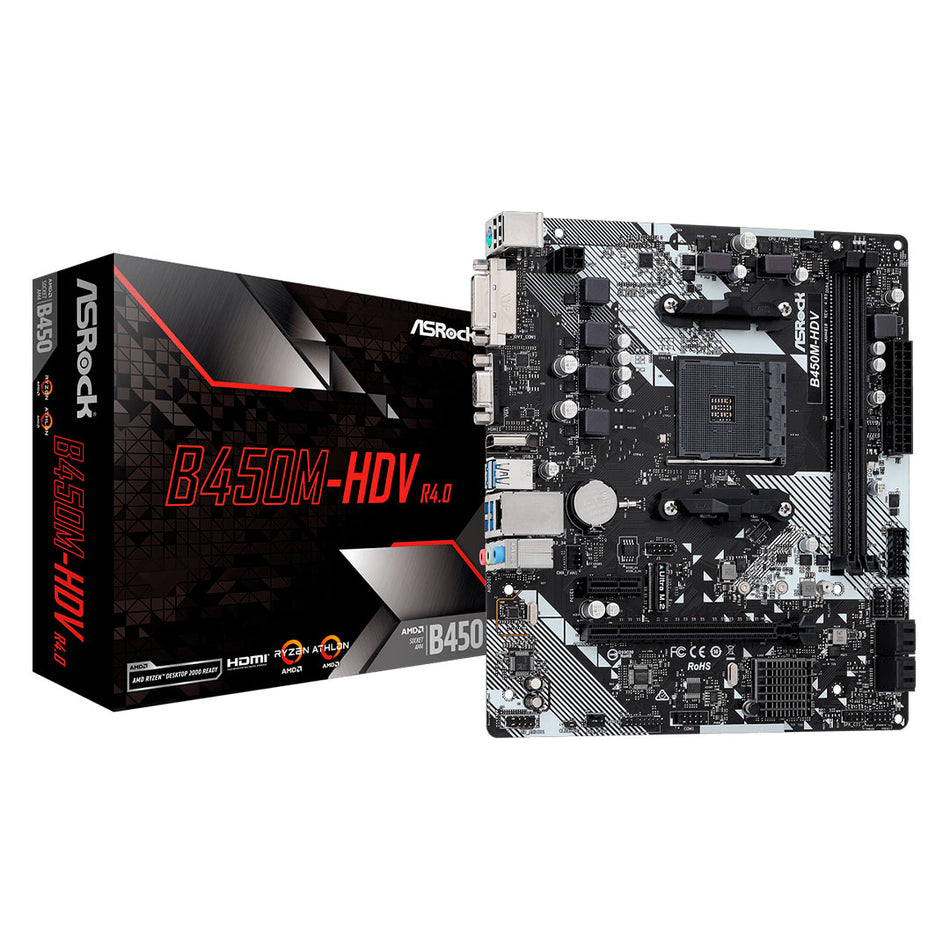 Placa base ASROCK B450M-HDV R4.0, chipset AMD B450, zócalo AMD AM4, mATX