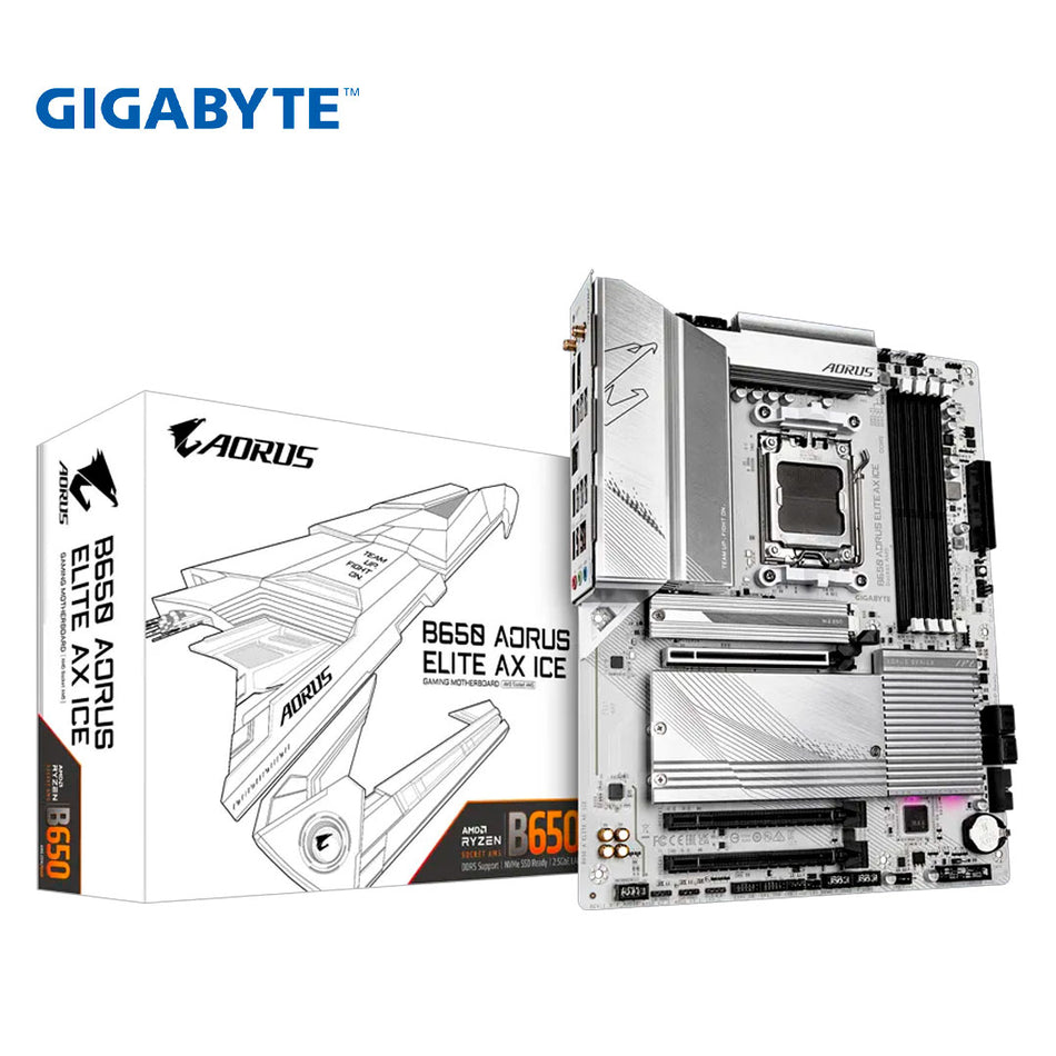 Placa base Gigabyte B650 AORUS ELITE AX ICE, Chipset AMD B650, Zócalo AMD AM5, ATX