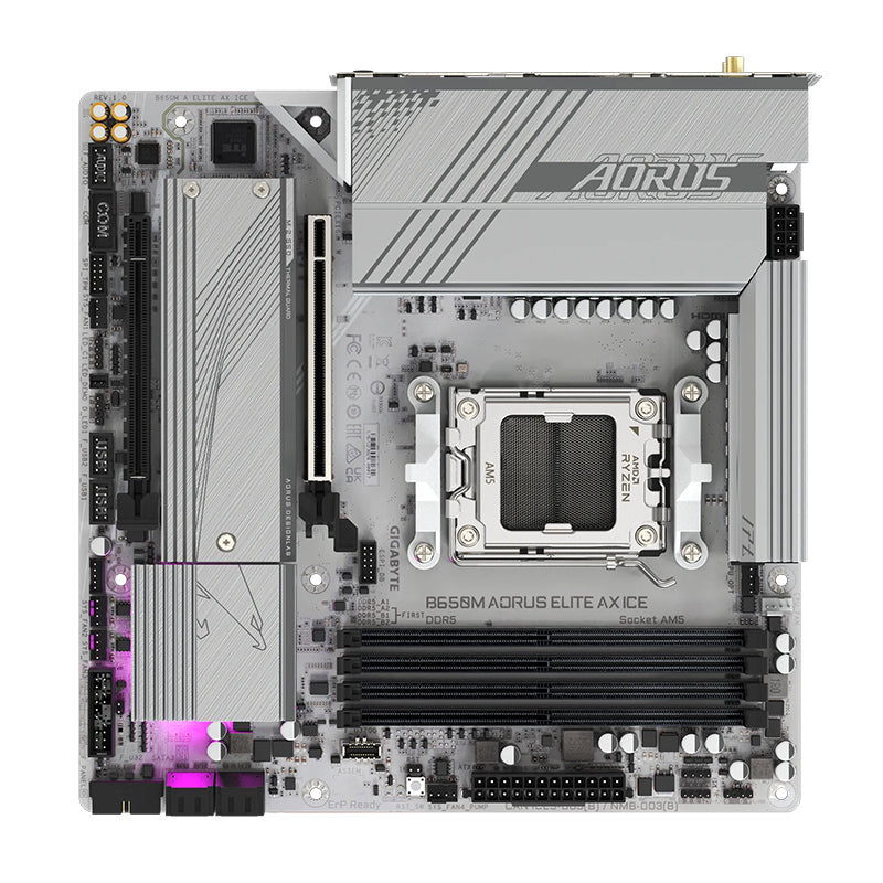 Placa base Gigabyte B650M AORUS ELITE AX ICE, Chipset AMD B650, Zócalo AMD AM5, mATX