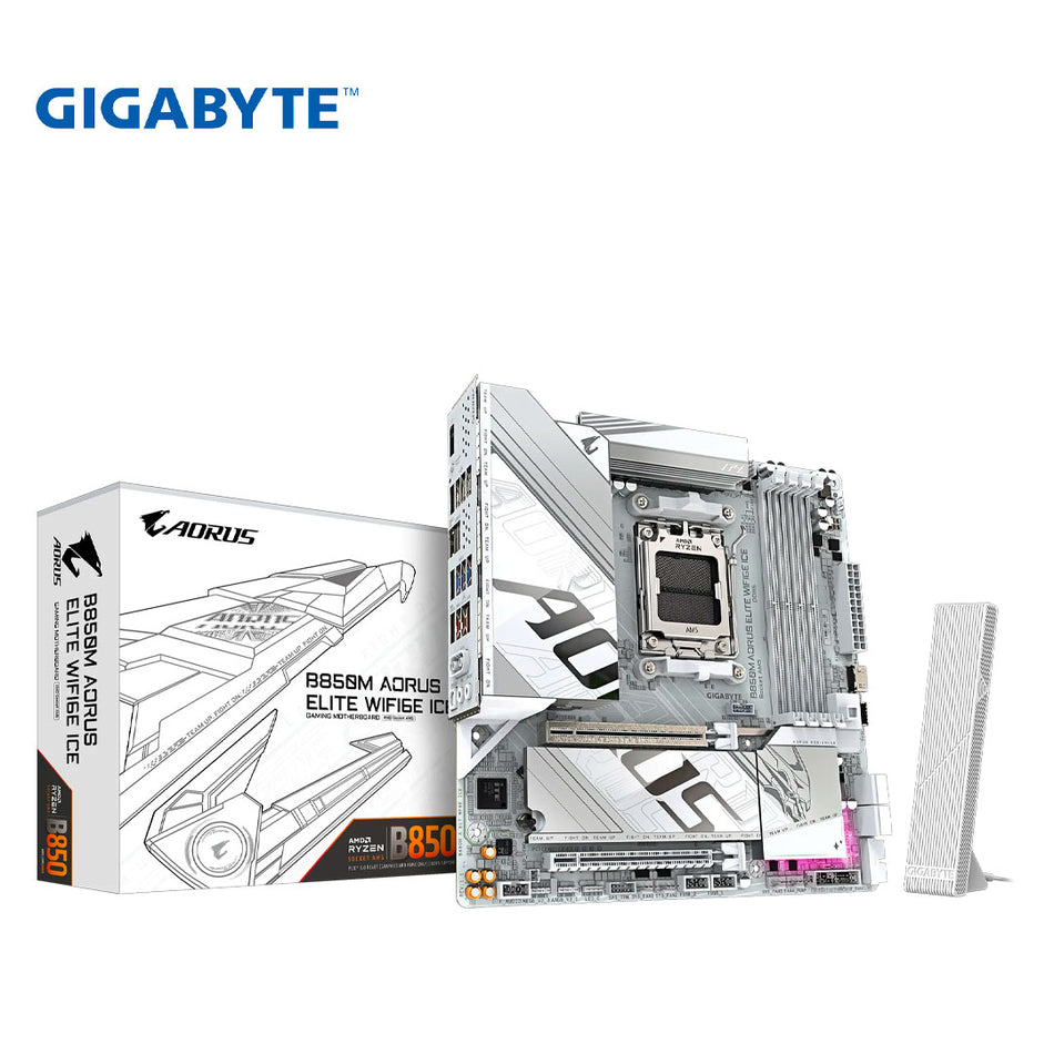 Placa base GIGABYTE B850M AORUS ELITE WIFI6E ICE, Chipset AMD B850, Zócalo AMD AM5, ATX