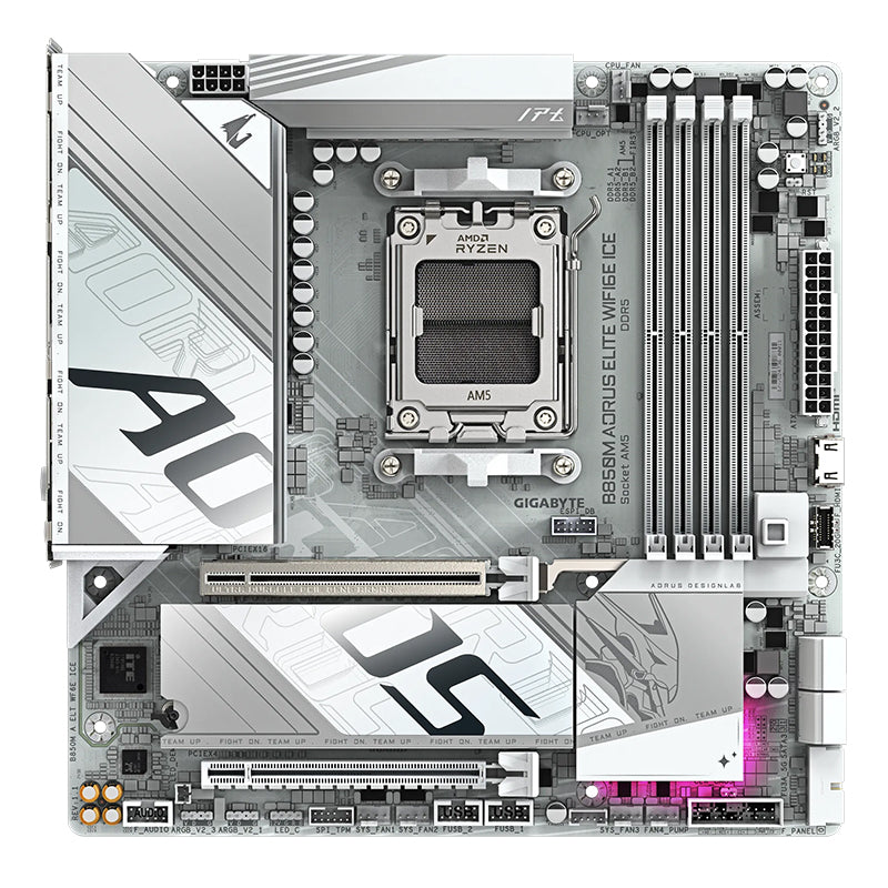 Placa base GIGABYTE B850M AORUS ELITE WIFI6E ICE, Chipset AMD B850, Zócalo AMD AM5, ATX