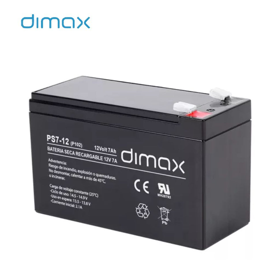 DIMAX BAT-12V7A - BATERIA SECA RECARGABLE 12 VOLTIOS 7 AMPERIOS, IDEAL PARA PANELES DE ALARMAS Y CERCOS ELECTRICOS