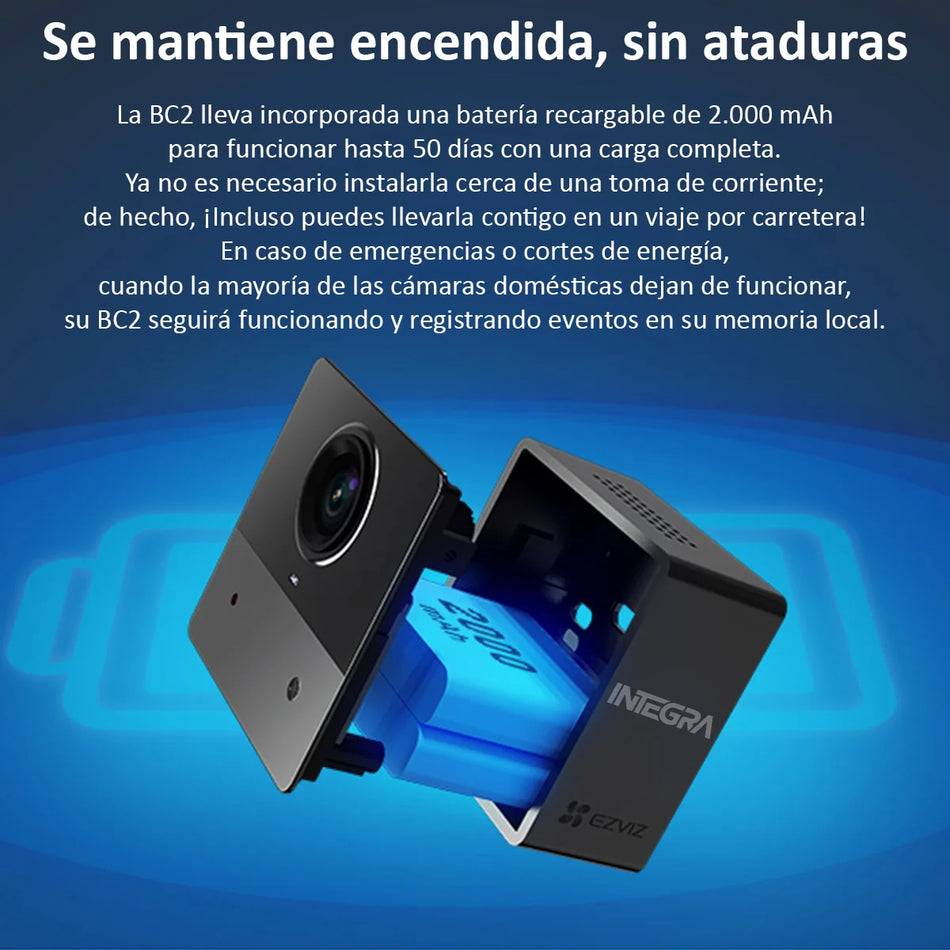 Camara de vigilancia wifi inalambrico EZVIZ BC2 IP mini cubo de bateria 50 dias full hd 2mp 1080 IR 5m parlante y microfono incorporado uso interior hogar - CS-BC2