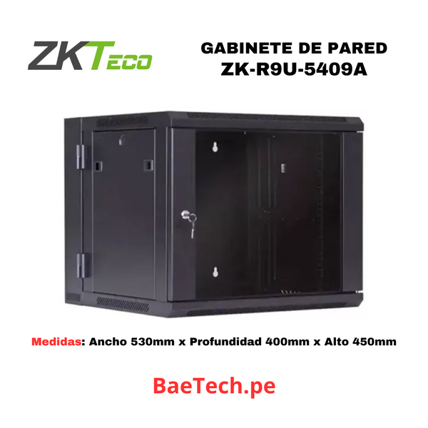 ZKTECO ZK-R9U-5409A, Gabinete 9RU Puerta de vidrio. Medidas: Ancho 530mm x Profundidad 400mm x Alto 450mm