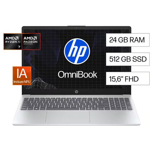 Laptop HP OmniBook 3 15-fn0072l 15.6" Copilot+ PC Full HD AMD Ryzen AI 7 350 24GB 512GB SSD
