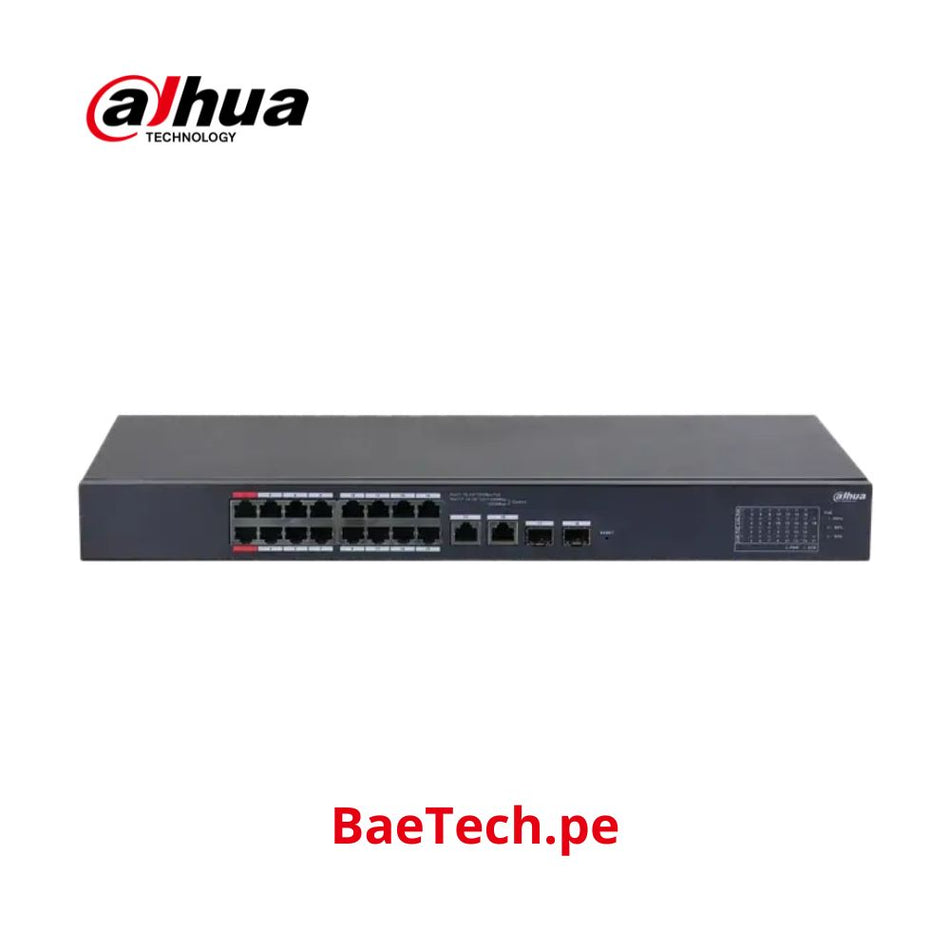 DAHUA CS4218-16ET-135, Switch Cloud 16 Puertos POE 10/100Mbps, 2Uplink Giga, 2SFP, 135w. Administra en nube, Capa 2