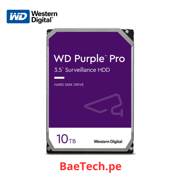 Disco duro Purpura 10TB WESTERN DIGITAL WD101PURP Almacenador de datos 3.5" 7200RPM 256MB. Para equipos de video vigilancia (Industrial 24/7)