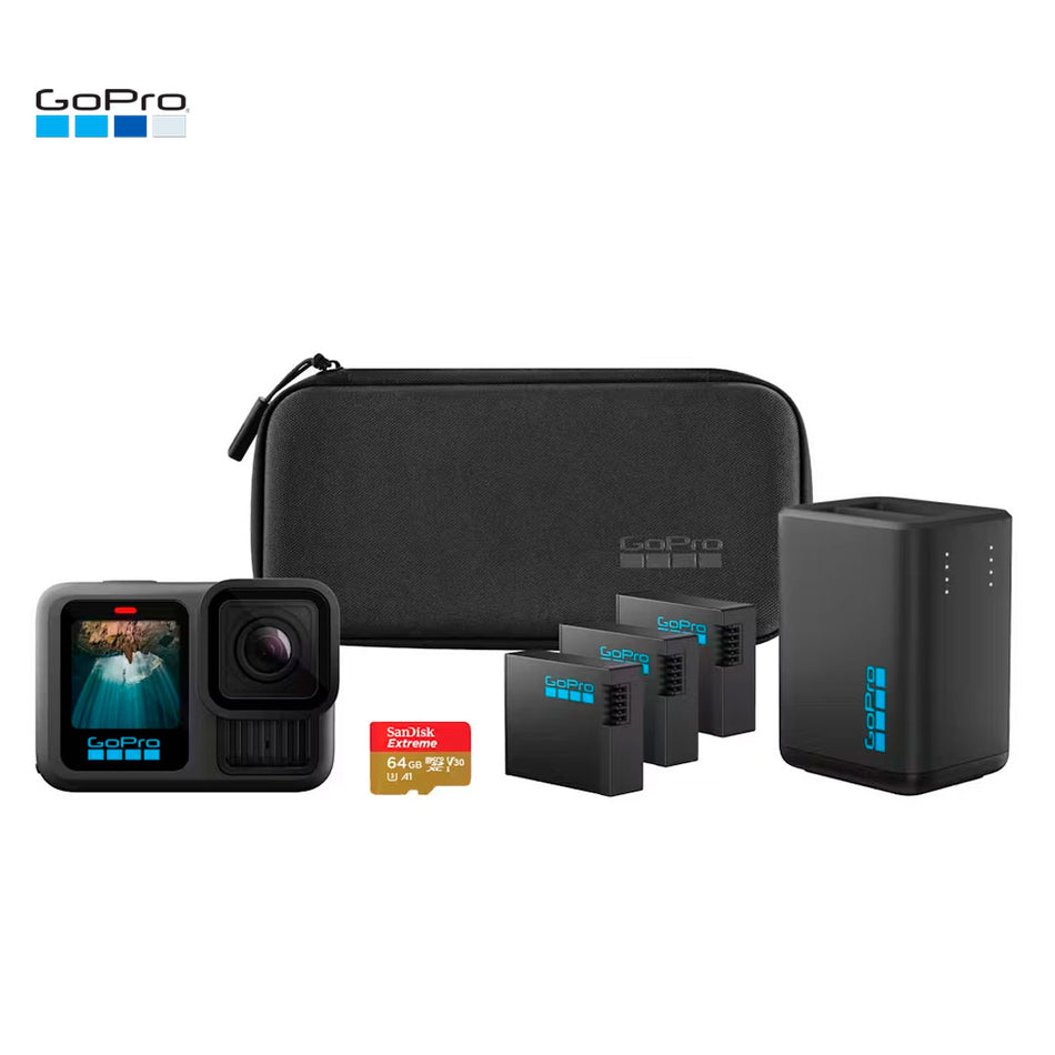 GOPRO KIT CÁMARA DE ACCIÓN HERO13 BLACK CON BUNDLE DE ENERGÍA: VÍDEO 5.3K, 3 BATERÍAS ENDURO + CARGADOR DOBLE + TARJETA 64 GB