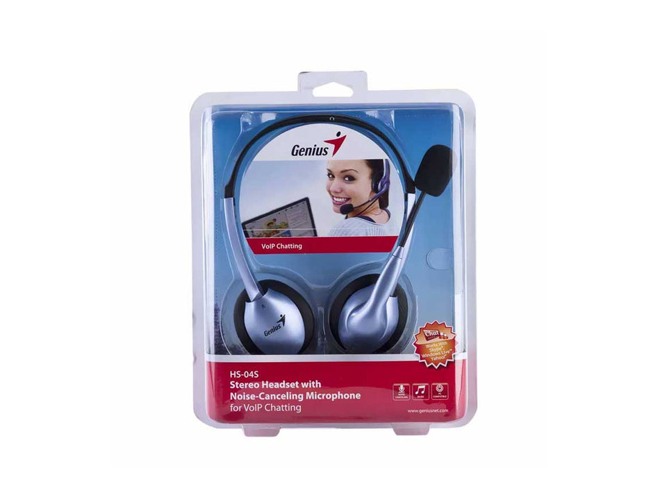 AURICULAR GENIUS HS-04S NOISE CANCELLING, CON MICROFONO, CONEXION A CABLE, CONTROL DE VOLUMEN, ALMOHADILLAS SUAVES, COLOR AZUL (31710025100)