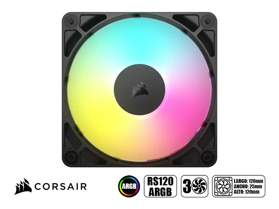 Kit COOLER PARA CASE CORSAIR RS120 (CO-9050181-WW) TRIPLE X3 120MM / 2100RPM / ARGB / BLACK