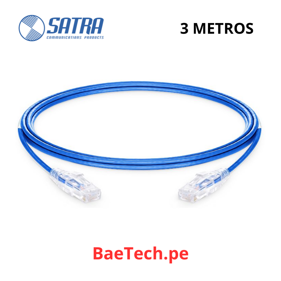 Patch cord Cat 6 SLIM x 3m SATRA Cable de red armado 28awg color azul