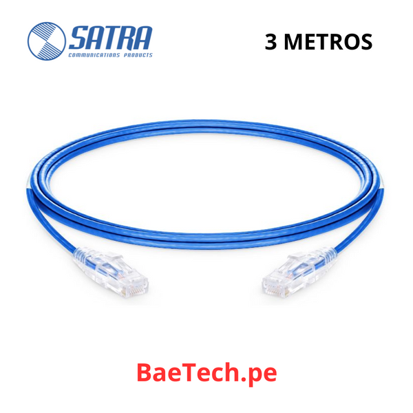 Patch cord Cat 6 SLIM x 3m SATRA Cable de red armado 28awg color azul