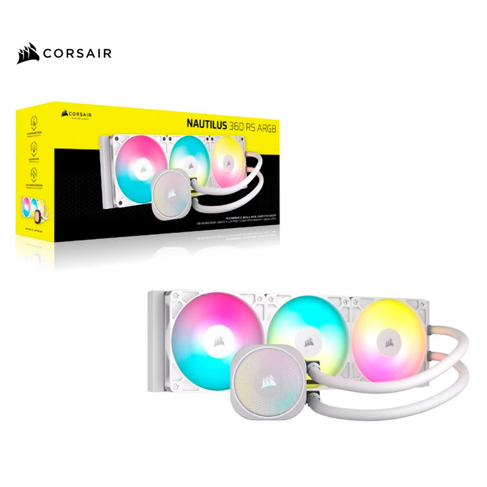 Sistema de Refrigeración Líquida Corsair NAUTILUS 360 RS ARGB, 3 FANS RGB, Blanco
