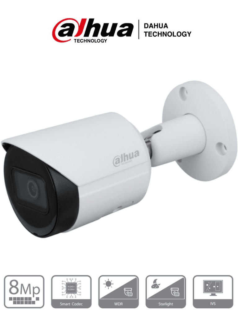 DAHUA IPC-HFW2831S-S-0280B-S2 - CAMARA IP TUBO EXTERIOR | CMOS 1/3'' ICR | 4K | 8.0 MP | WDR | IR 30M | IP67 | PoE