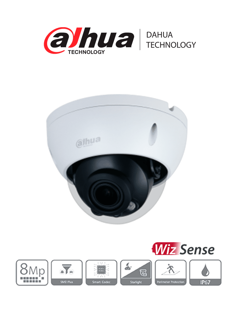 DAHUA IPC-HDBW3841R-ZAS - CAMARA IP DOMO | WIZSENSE | 8.0 MP | 4K | STARLIGHT | WDR 120dB | IR 40M | IP67&IK10 | PoE