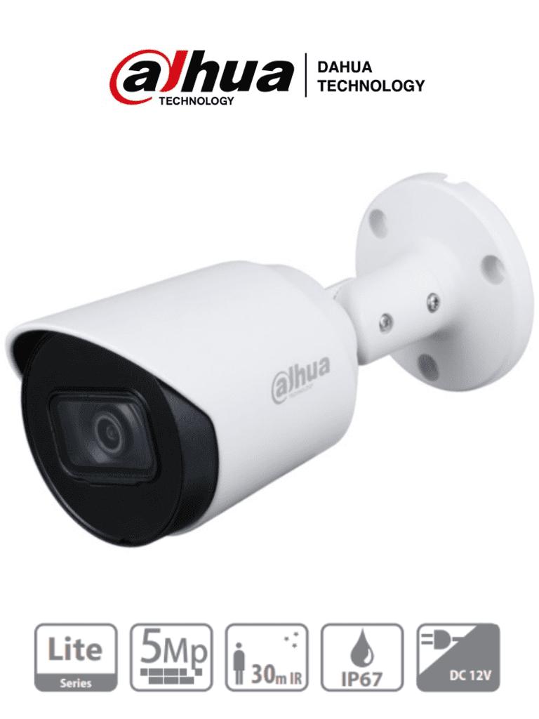 Camara de vigilancia 5MP DAHUA HAC-HFW1500TN-A-S2 tubo HDCVI FULL HD 2K microfono incorporado IR 30mts metal