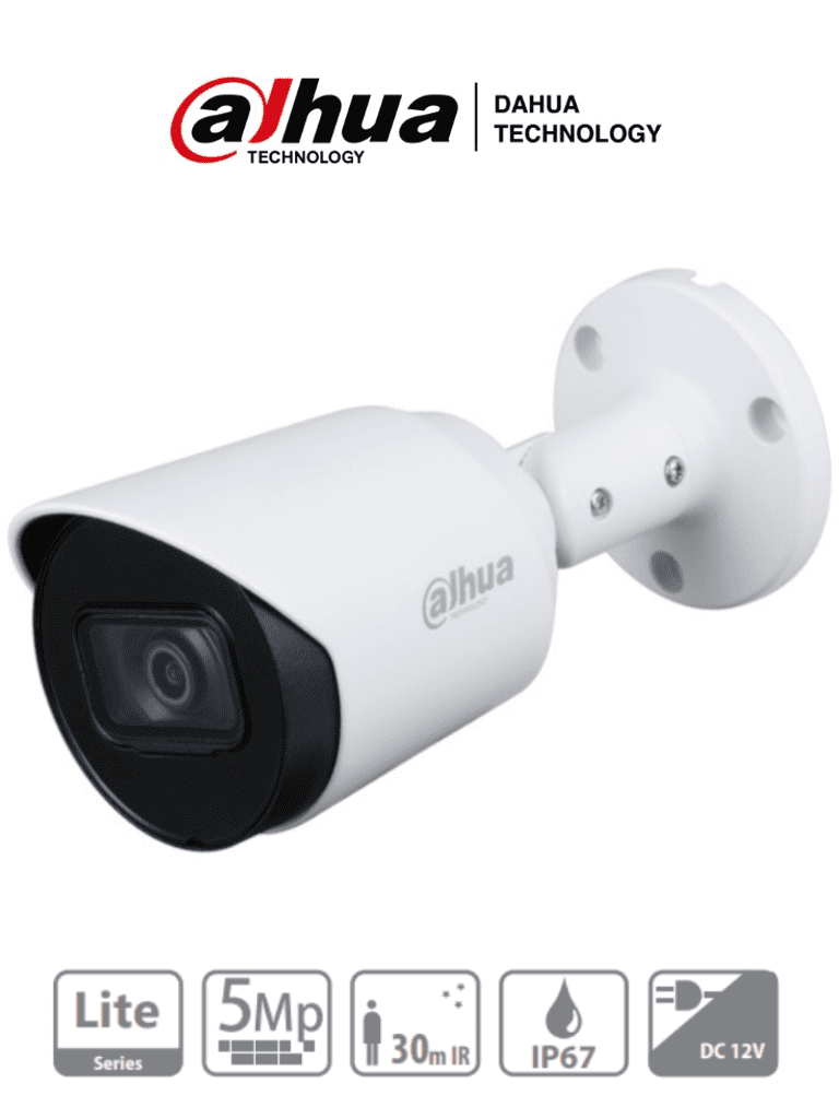 DAHUA HAC-HFW1500TN-0280B-S2 Camara Bullet de 5 Megapixeles/ Lente de 2.8 mm/ 111 Grados de Apertura/ Metalica/ IR de 30 Metros/ IP67/ Soporta CVI/CVBS/AHD/TVI